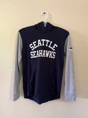 NFL Boys Medium 10/12 Colorblock Long Sleeve Hoodie Seattle Seahawks Blue Gray